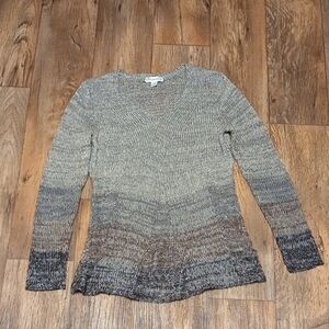 Coldwater Creek V-Neck Sweater in Gray and Brown